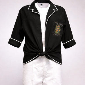 CAMISA DE PEÑA NEGRA CON VIVO BLANCO